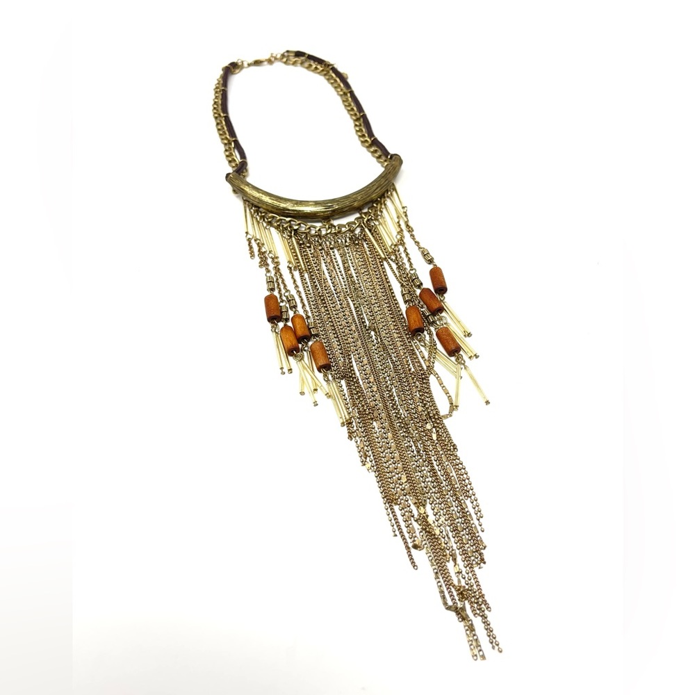 New Free People Metal Fringe Beaded Choker Necklace